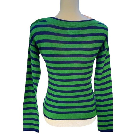 J. J. Basics Blue Green Striped Long Sleeve Crew Neck Sweater Pullover Size M - Picture 3 of 7